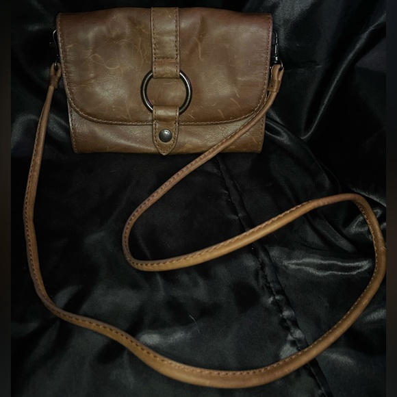 Frye brown leather fold flap crossbody purse. Used. - Picture 2 of 7